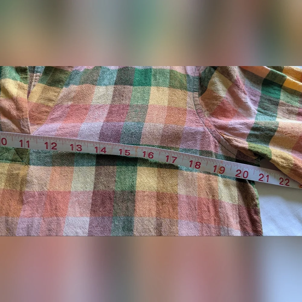 L.L. Bean Signature Medium Linen Blend Splitneck Shirt, "Beeswax" Plaid - Picture 10 of 12